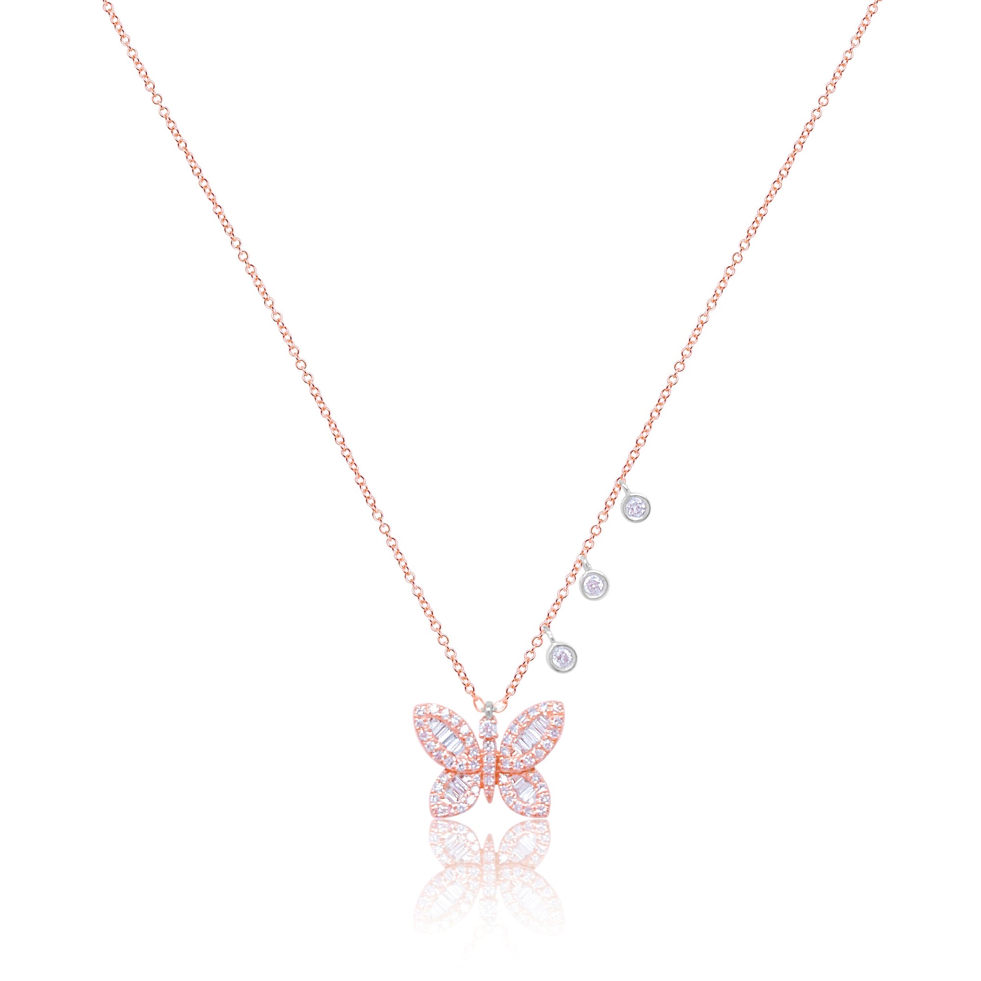 14Kt Rose Gold Diamond Butterfly Necklace With Diamond Bezels | Rose Gold