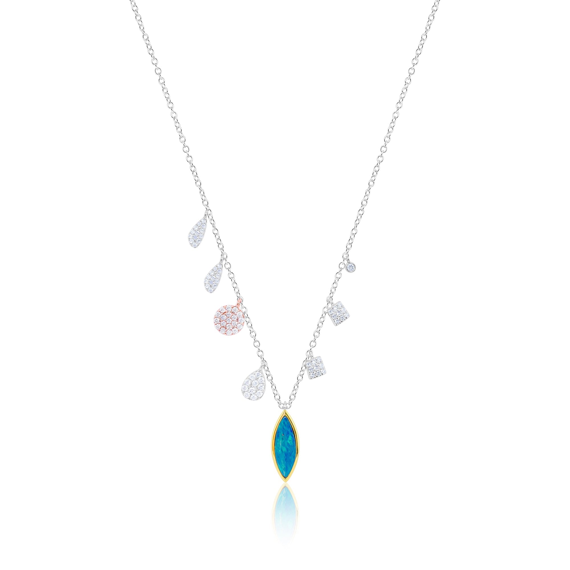 14Kt White Gold Opal Diamond Necklace With Rose Gold Disc | White Gold