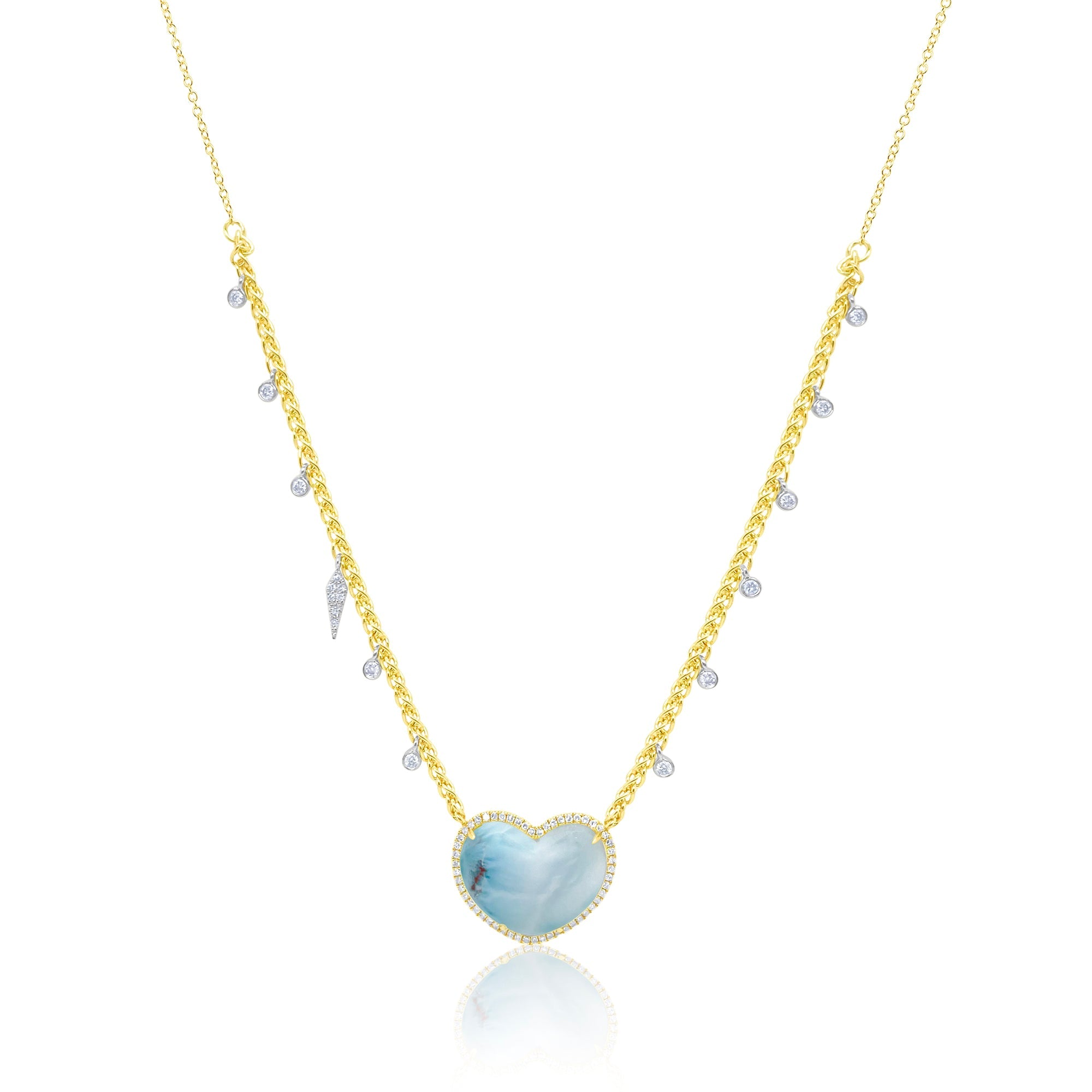 Larimar Heart Mesh Chain Necklace | Yellow Gold