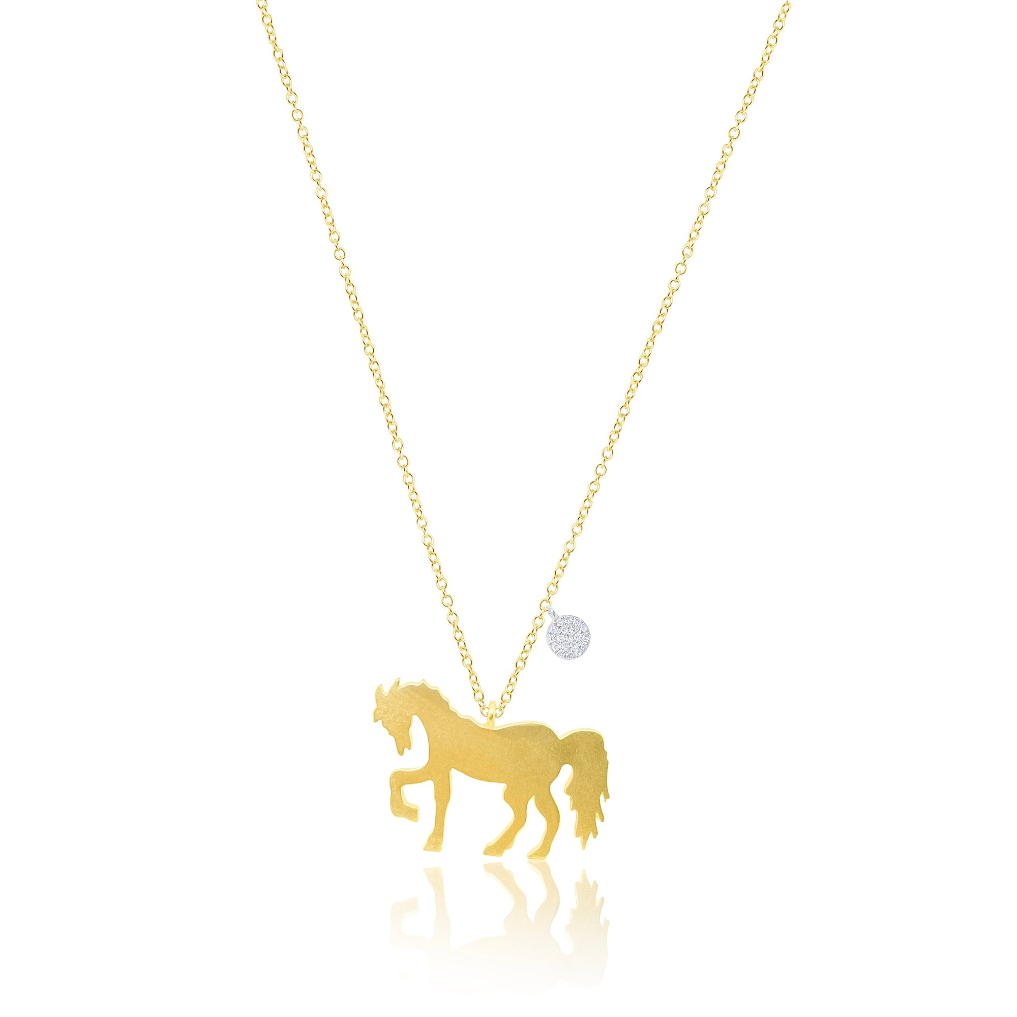 14kt Yellow Gold Horse Necklace with Diamond Disc | Yellow Gold