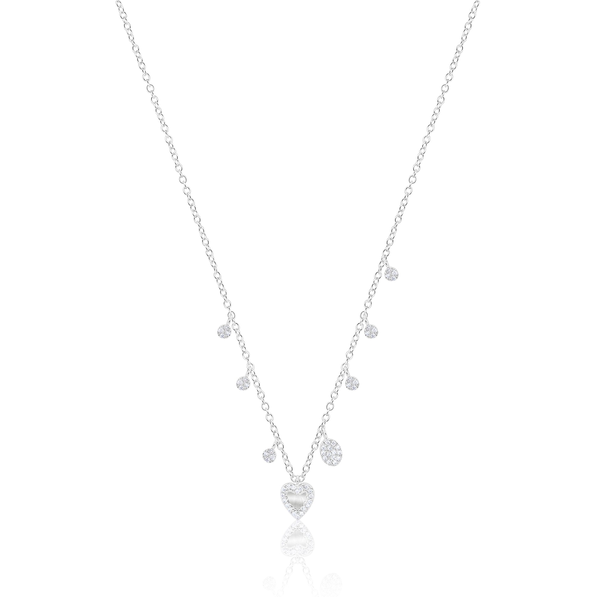 White Gold Heart Baguette Necklace | White Gold