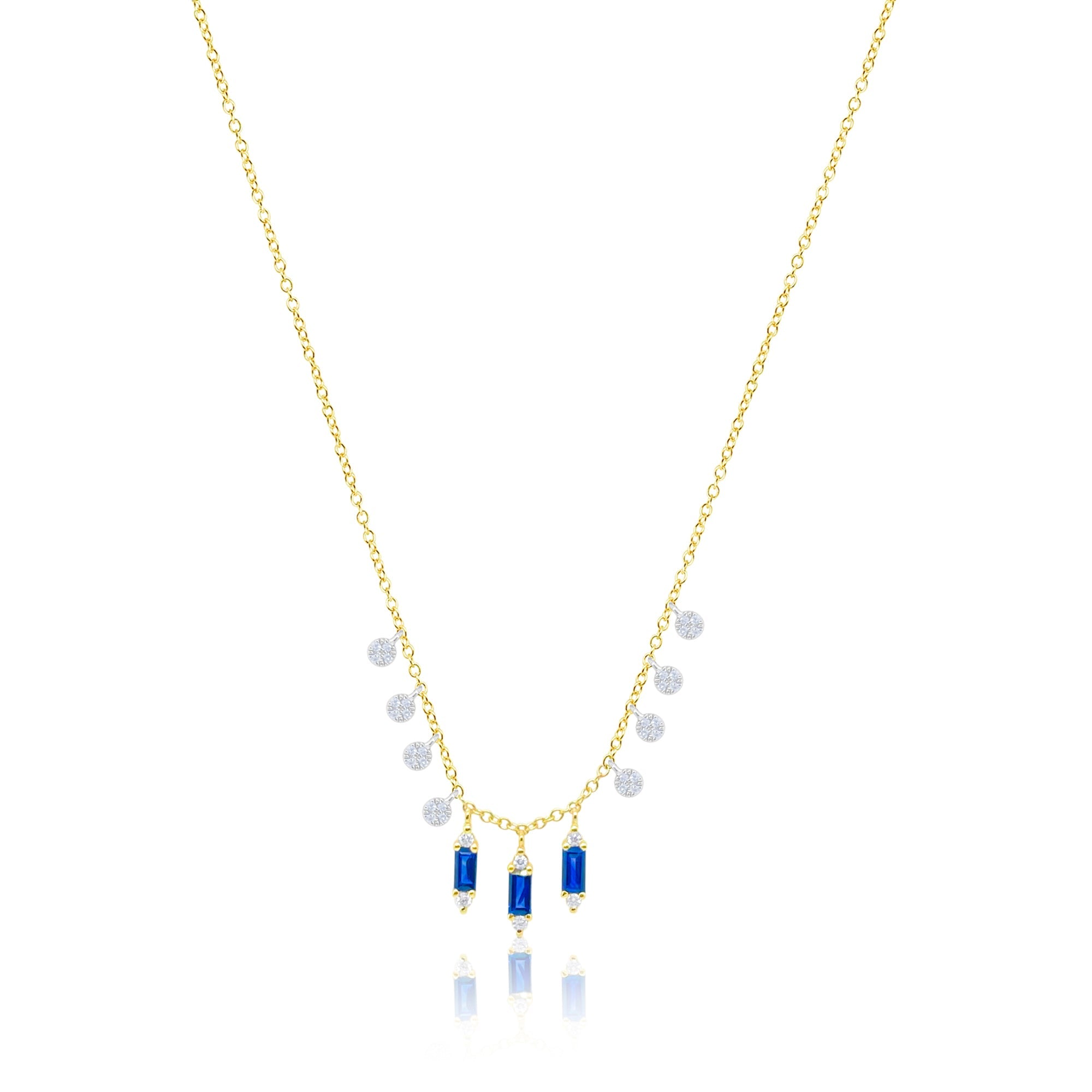 Yellow Gold Blue Sapphire Fringe Necklace | Yellow Gold