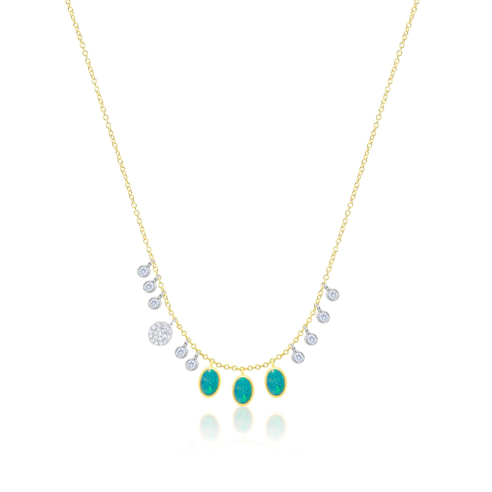 14K Yellow Gold Necklace With Diamond And Opal Stone Charms | Yellow Gold