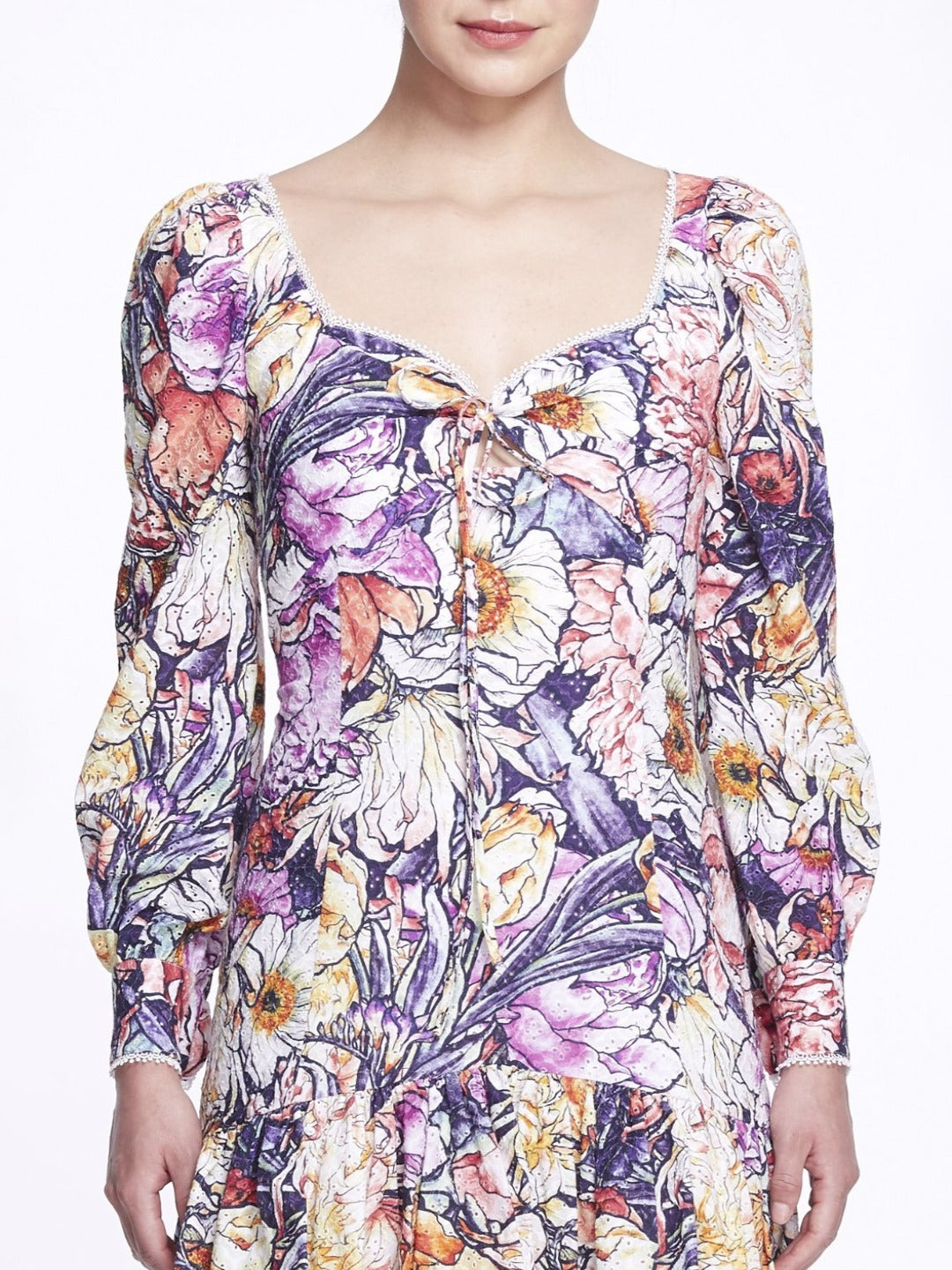 Floral Long Sleeve Mini Dress Marchesa