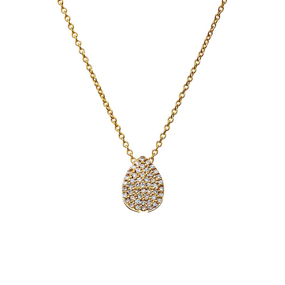 14K Gold Diamond Pave Pear Pendant Necklace 14K - Adina's Jewels