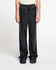 Ceron Raffia-Trimmed Okobor Alt-Leather Pants | Black