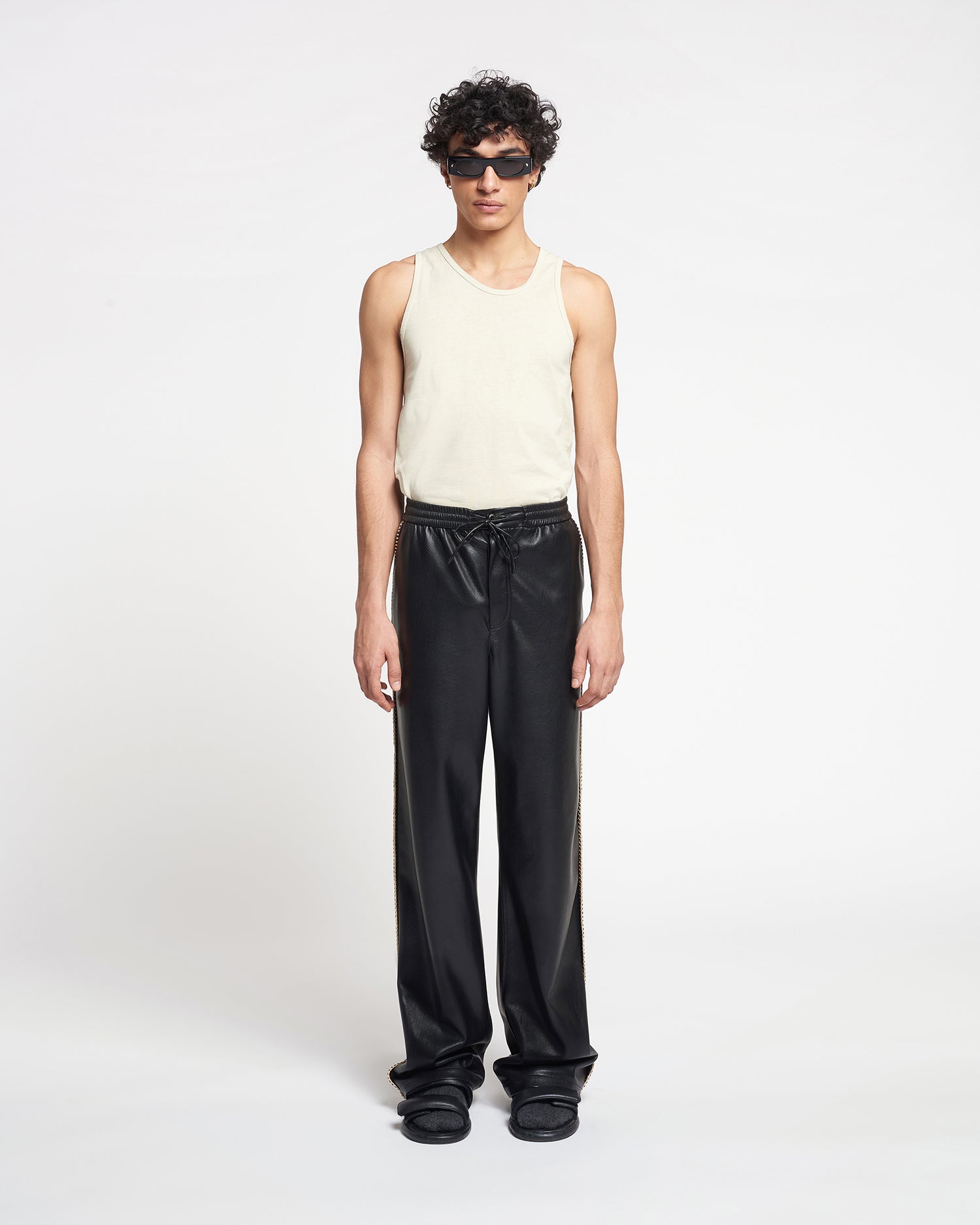 Ceron Raffia-Trimmed Okobor Alt-Leather Pants | Black