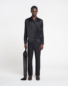 Tebbe Slip Satin Wrap Shirt | Black