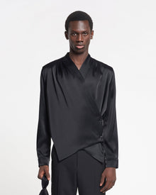 Tebbe Slip Satin Wrap Shirt | Black