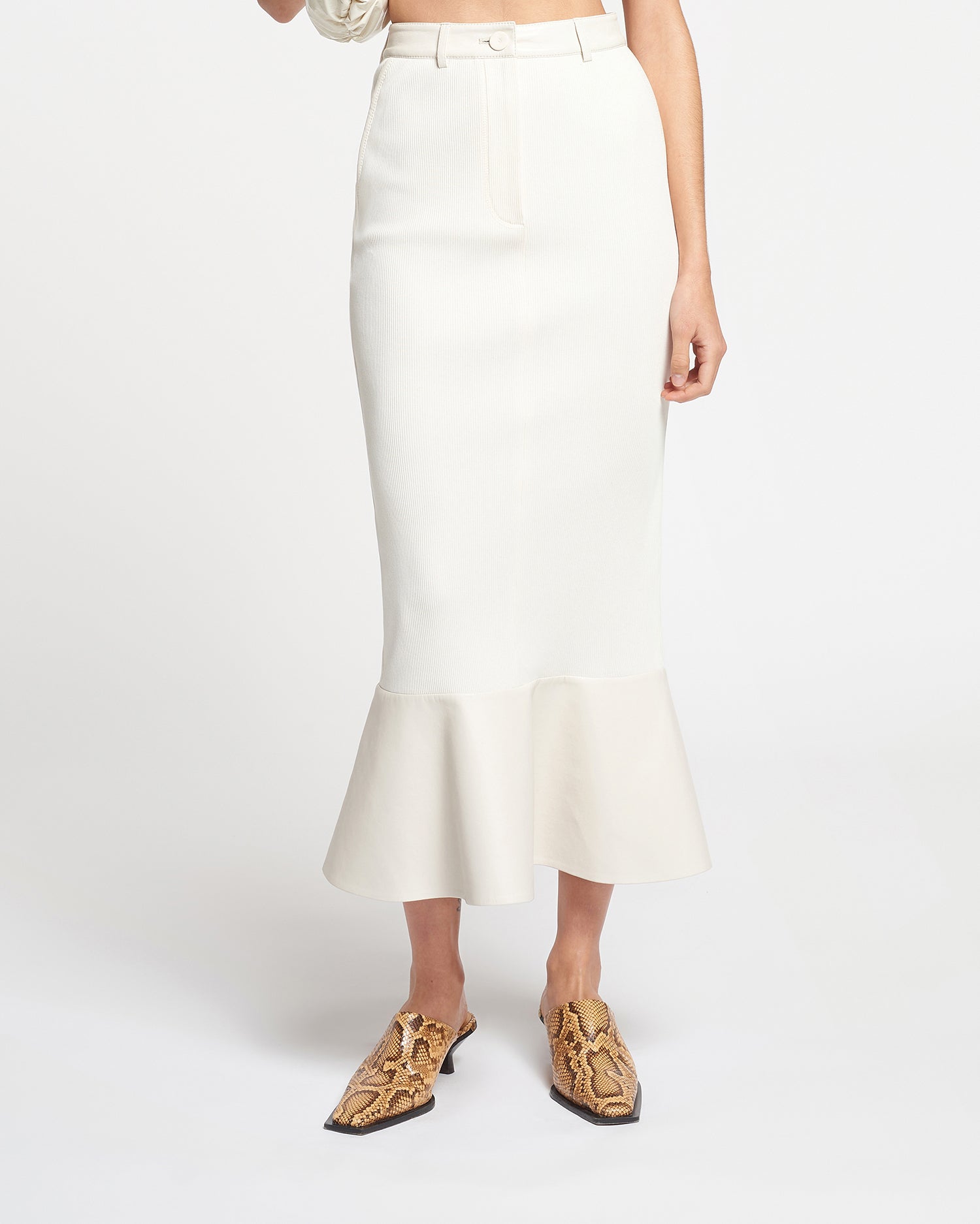 Womens | Jenace Leather-Trimmed Ribbed-Jersey Skirt | Creme