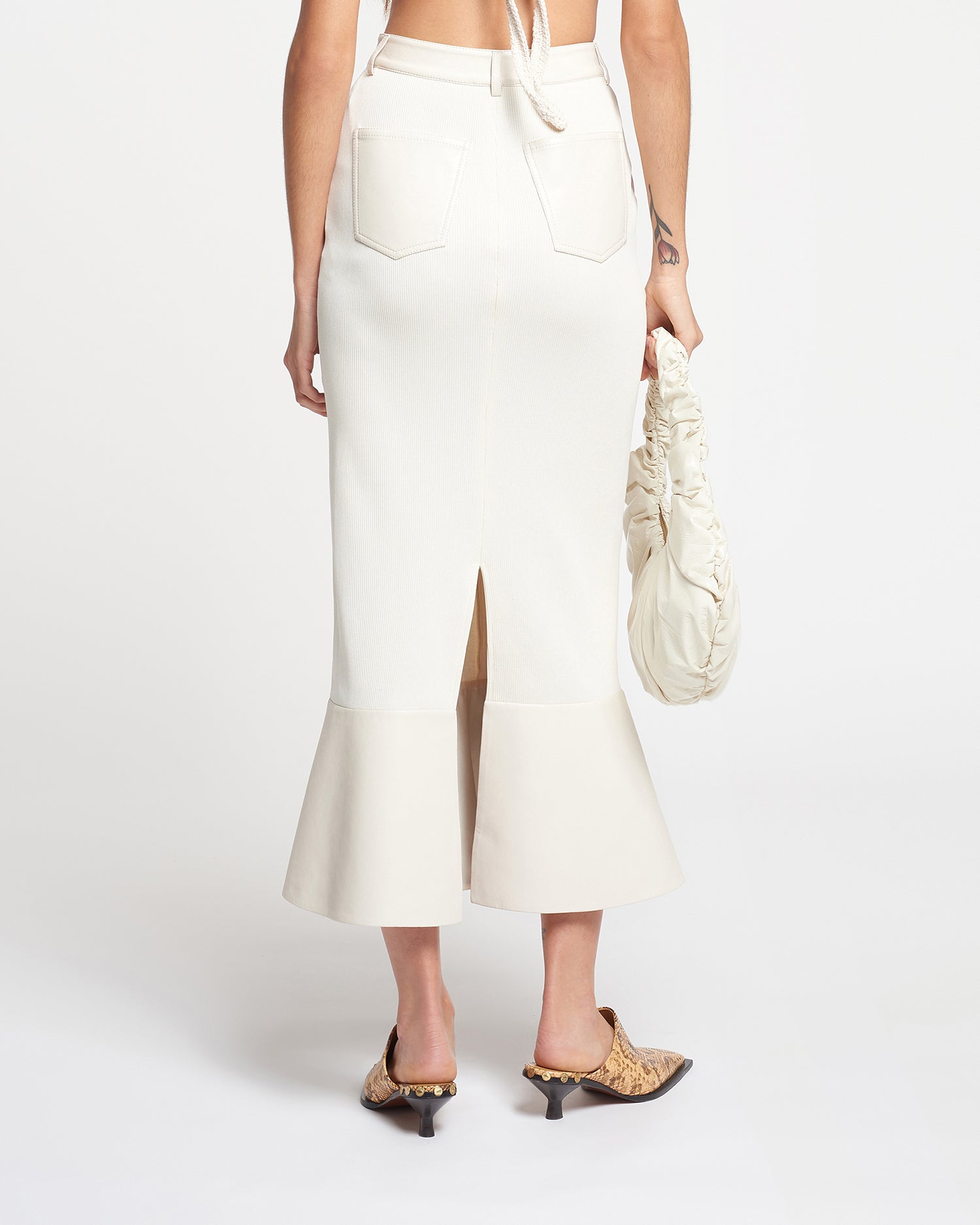 Womens | Jenace Leather-Trimmed Ribbed-Jersey Skirt | Creme