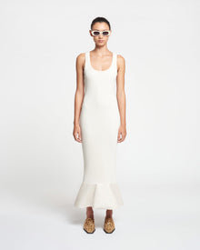 Womens | Talulla Leather-Trimmed Ribbed-Jersey Midi Dress | Creme