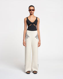 Womens | Emmie Embroidered Textured-Linen Pants | Natural/Black