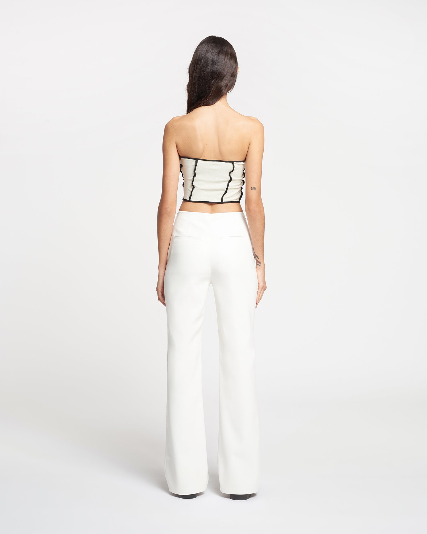 Luisa Patchwork Mesh-Jersey Tube Top | White Wax/Black