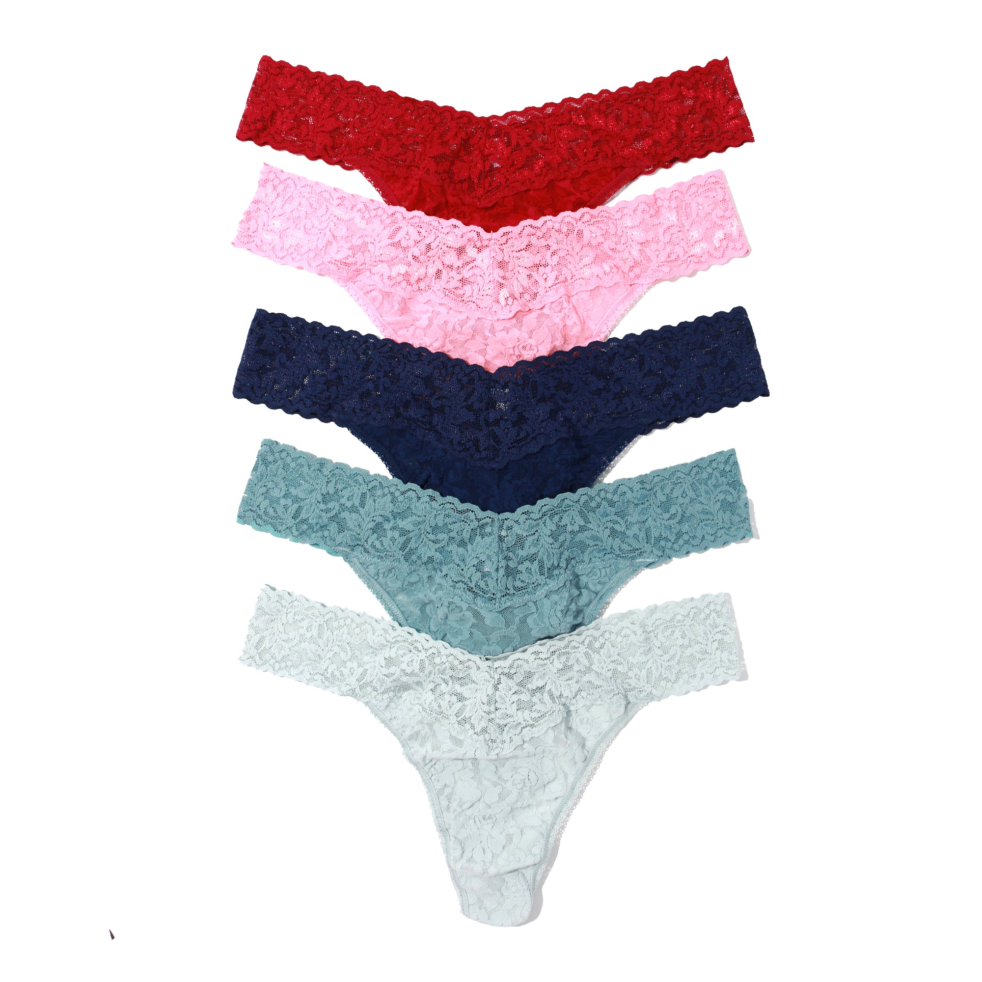 5-Pack Signature Lace Original Rise Thongs | Cranberry/Pink Lady/Odyssey Blue/Duck Egg/Pearl Grey