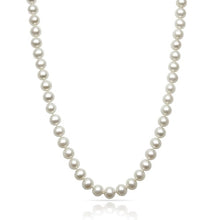 Womens | 8-9mm Round White Freshwater Pearl | Strand Necklace | 14K Yellow Gold