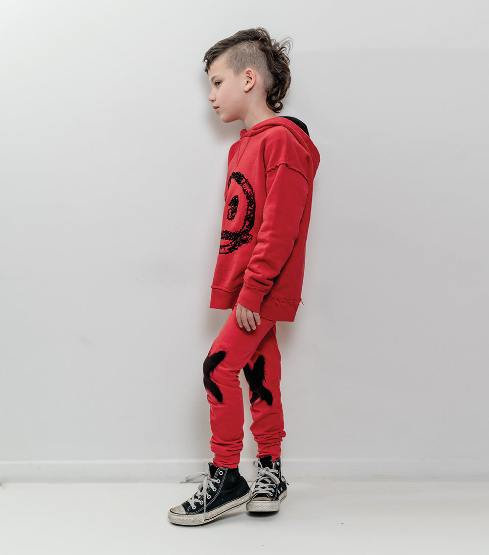 Kid | Embroide Sprayed Smile Hoodie | Red