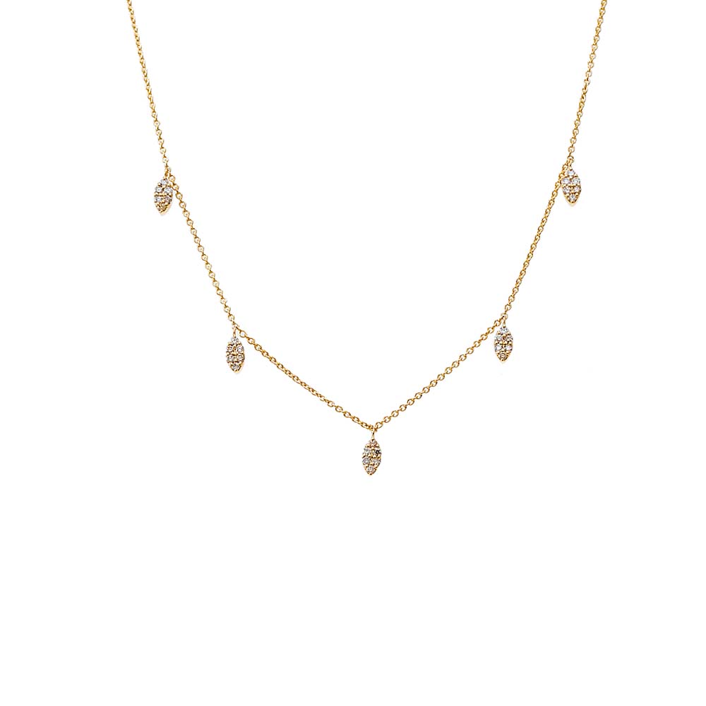 14K Gold Diamond Pave Dangling Marquise Shaker Necklace 14K - Adina's Jewels