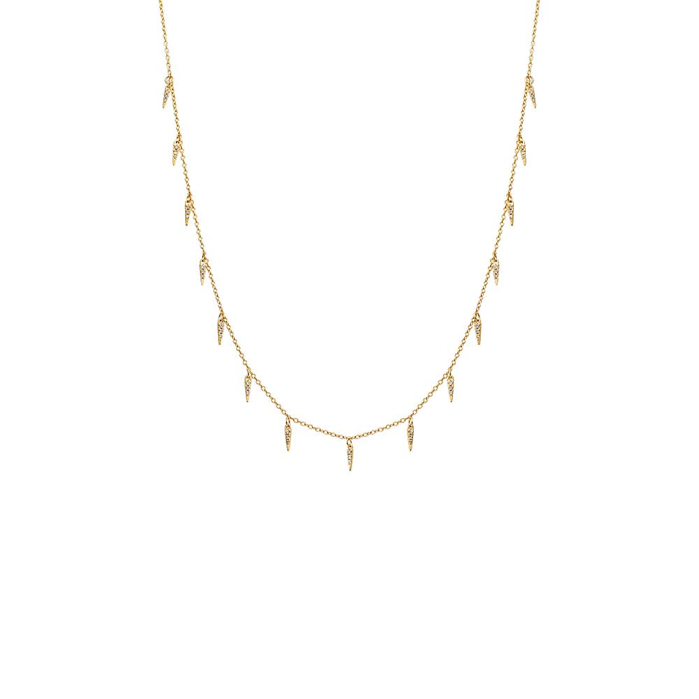 14K Gold Diamond Pave Spike Dangling Charm Necklace 14K - Adina's Jewels