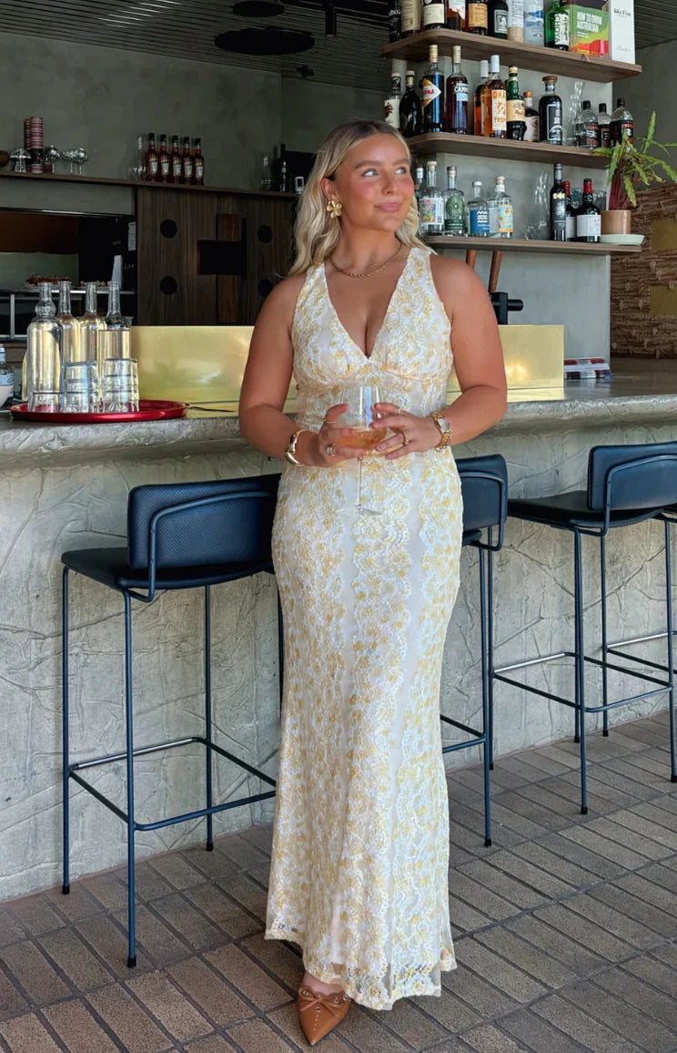 Farida Lace Maxi Dress | Yellow