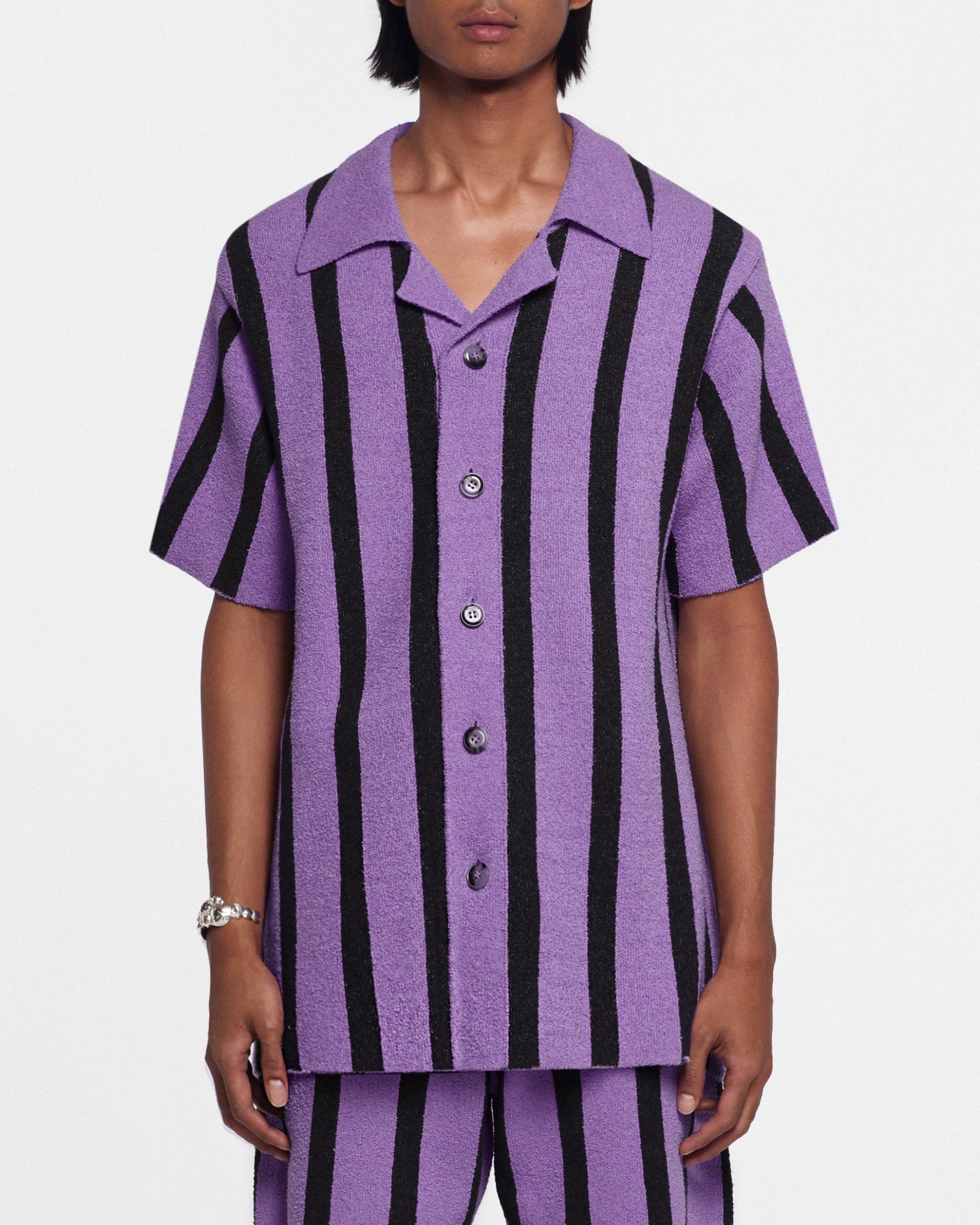 Mens | Ziko Striped Terry-Knit Shirt | Stripe Dark Khaki Lilac