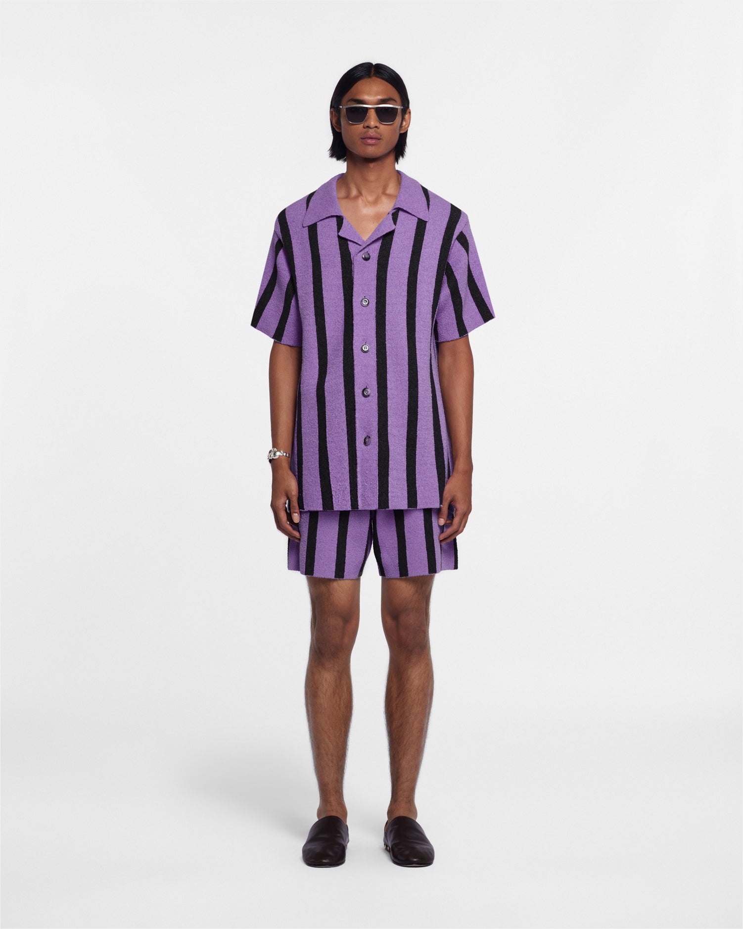 Mens | Walter Striped Terry-Knit Shorts | Stripe Dark Khaki Lilac