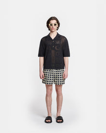 Jasim Paper-Crochet Polo Shirt | Black