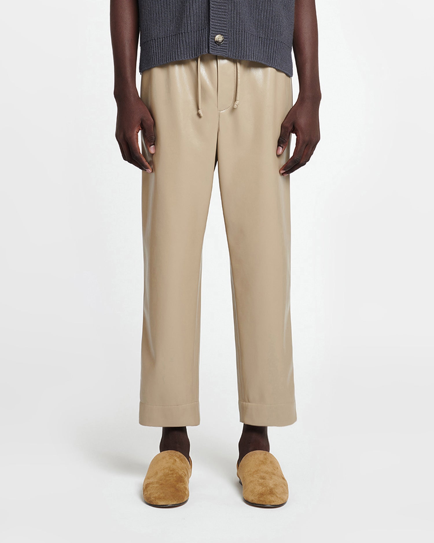 Mens | Jain Okobor Alt-Leather Relaxed Pants | Ashy Taupe