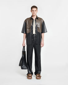 Mens | Mance Okobor Alt-Leather Shirt | Shiitake/Black