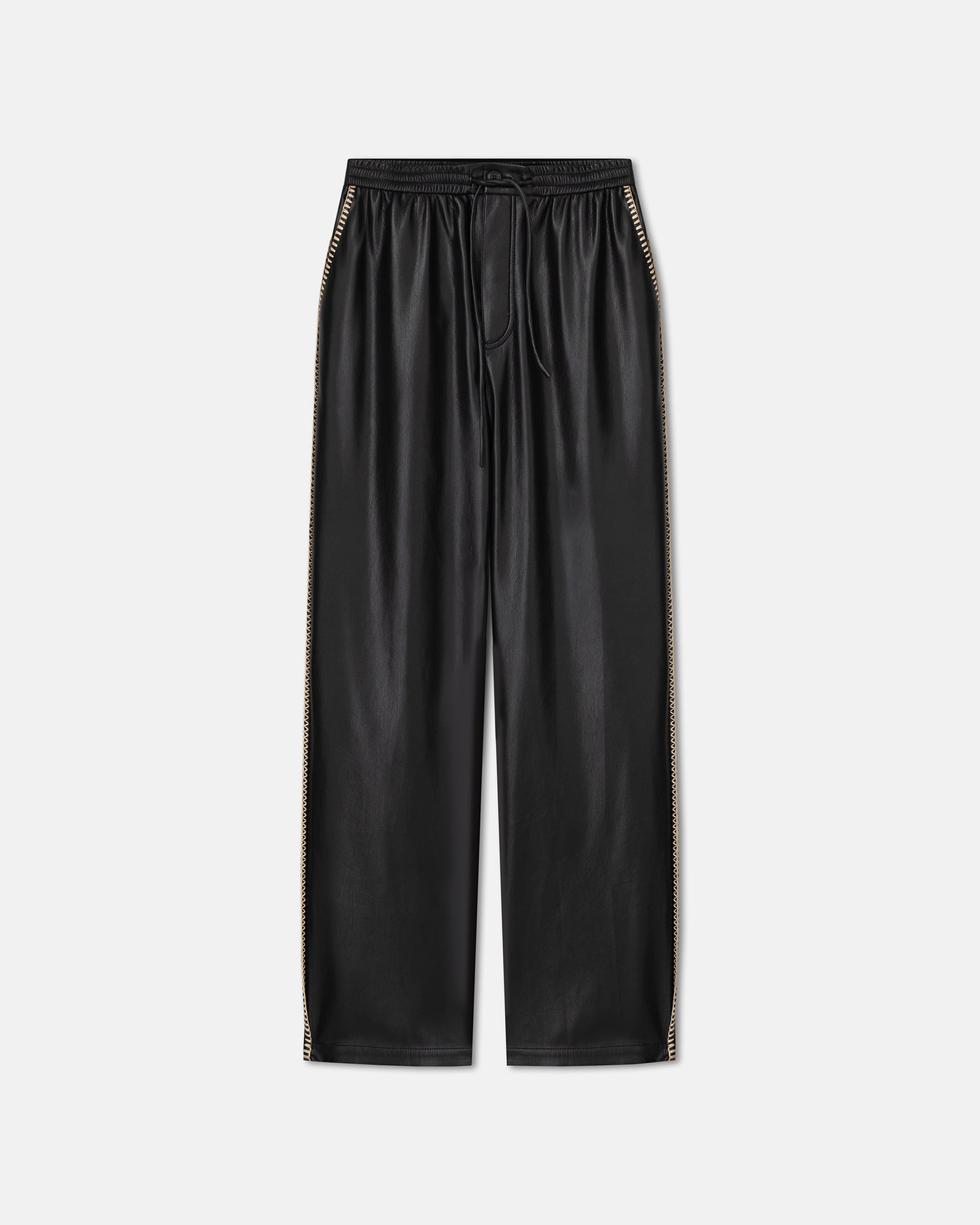 Ceron Raffia-Trimmed Okobor Alt-Leather Pants | Black