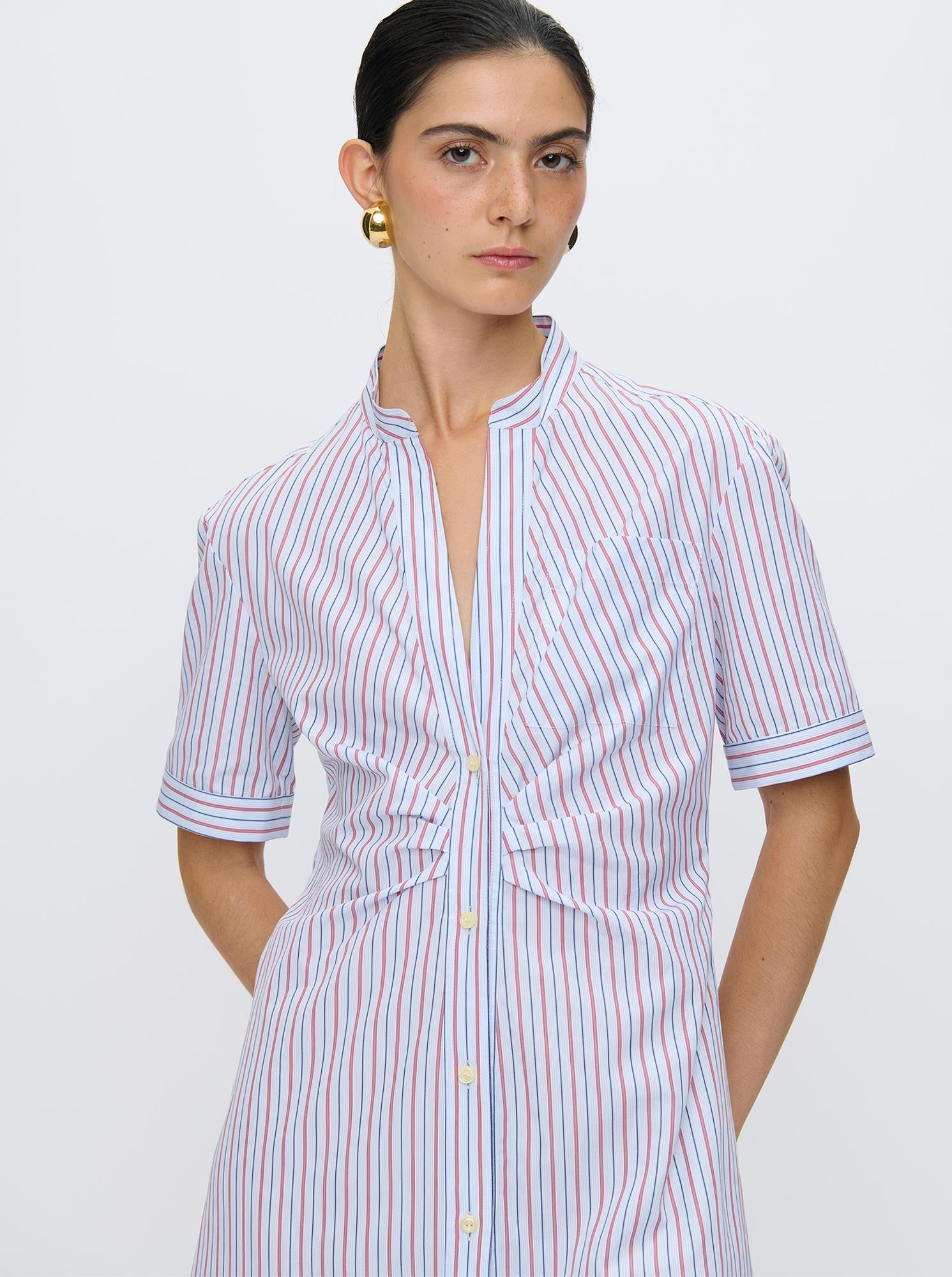 Noor Shirtdress | White/Red Stripe