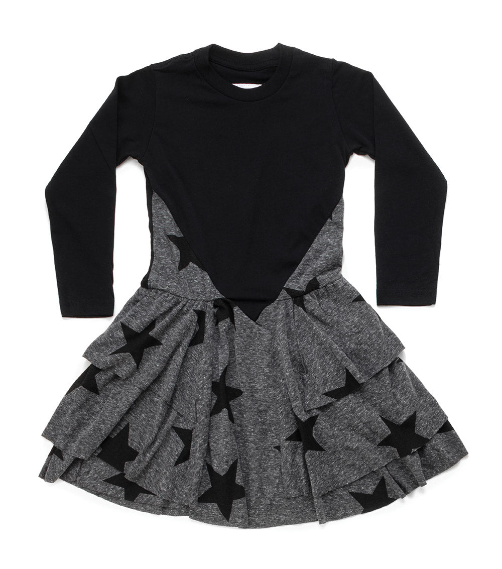 Kid | Star Layered Dress | Black x Grey