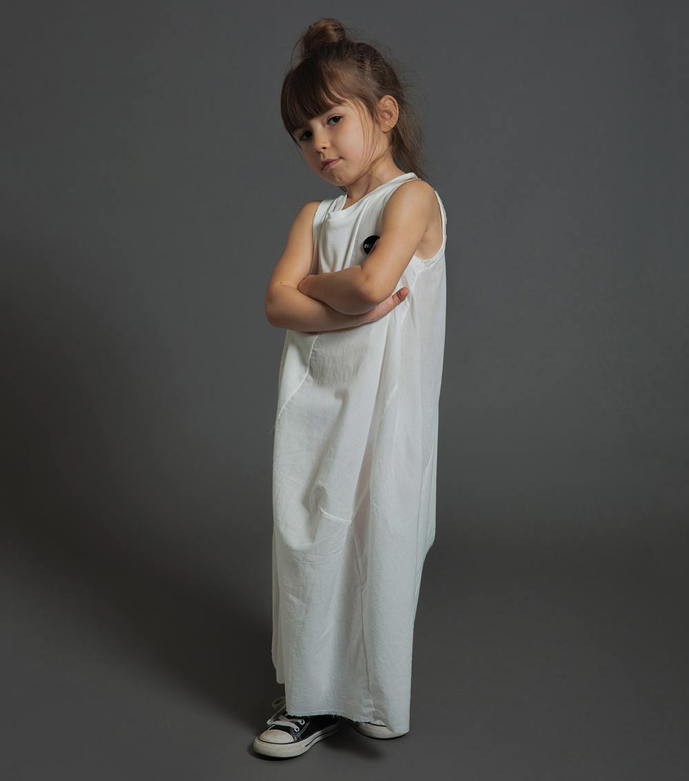 Kid | Feather Tank Top Dress | White
