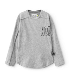 Kid | Embroidered No! Hemmed Shirt | Heather Grey