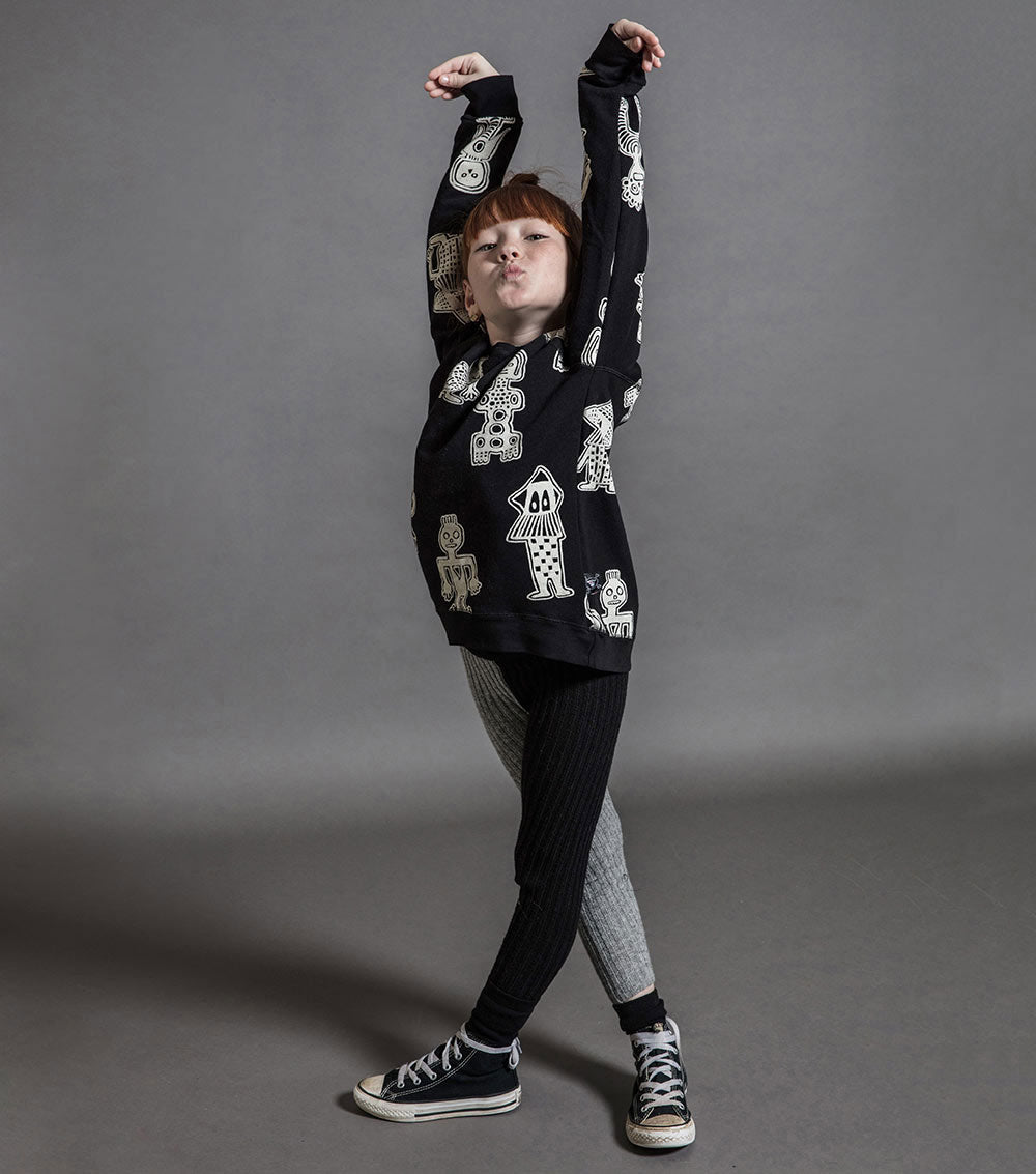 Kid | Knit Leggings | Black x Heather Grey