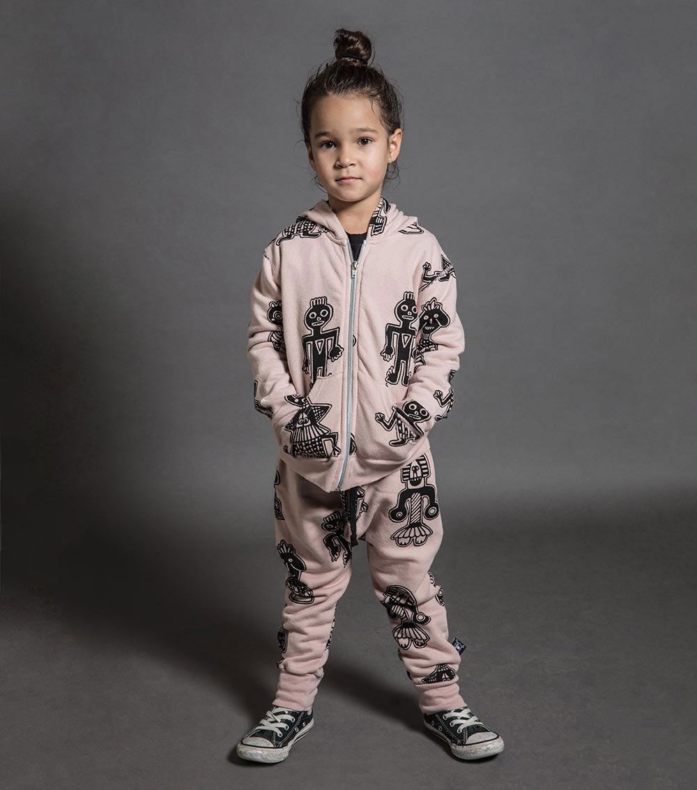 Kid | Tribal Dancers Zip Hoodie | Powder Pink