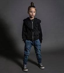 Kid | Ruffled Zip Hoodie | Black