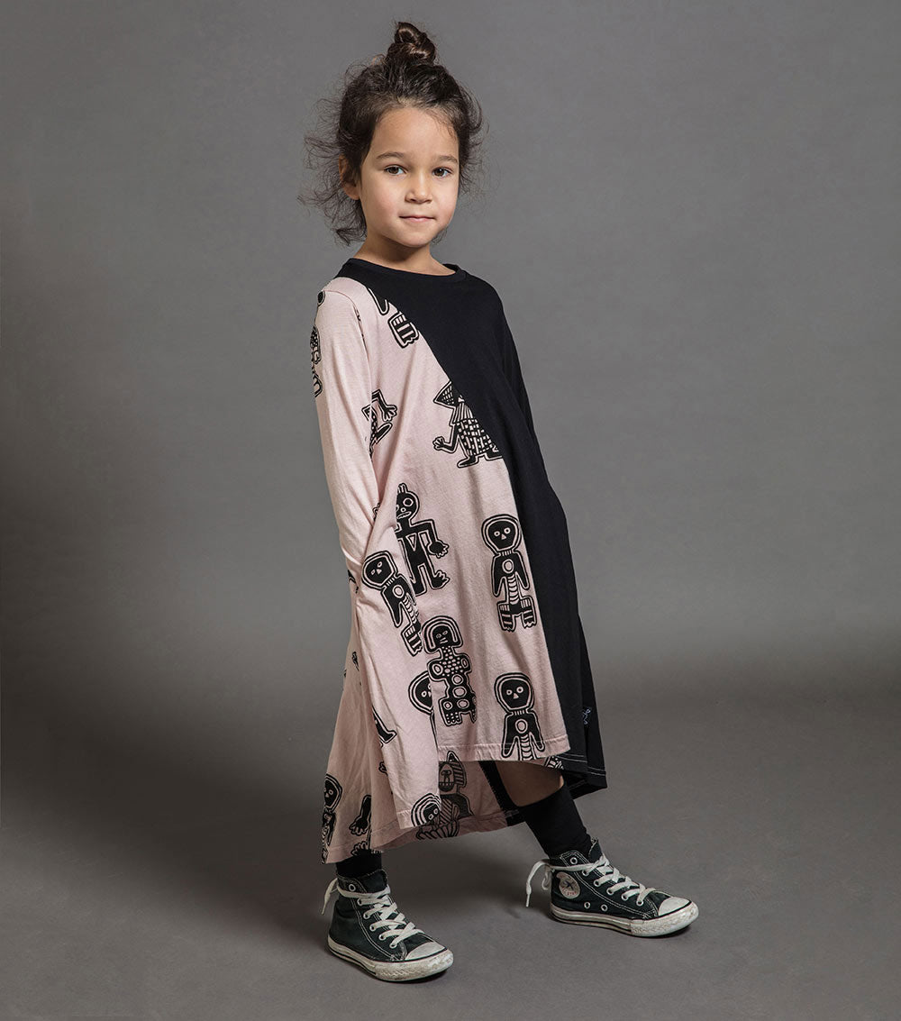 Kid | Tribal Dancers 360 Dress | Black x Powder Pink