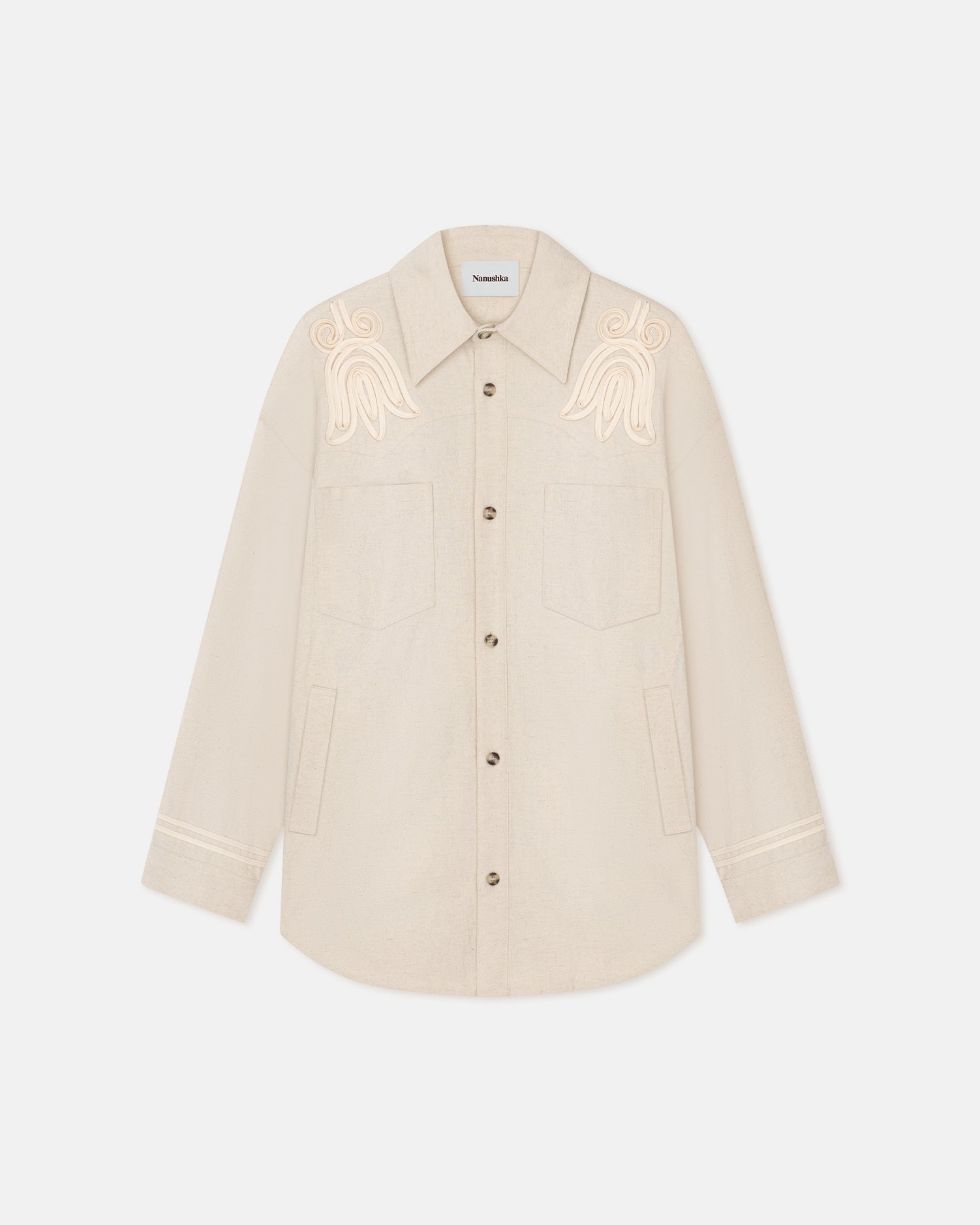 Unisex | Marlas Embroidered Washed Canvas Jacket | Natural