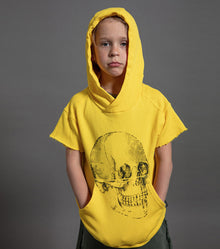 Kid | Fluffy Md Skull Short Hoodie | Lava Yellow