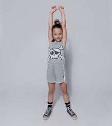 Kid | Skull Patch Tank Overall | Heather Grey