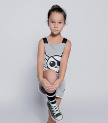 Kid | Skull Patch Tank Overall | Heather Grey