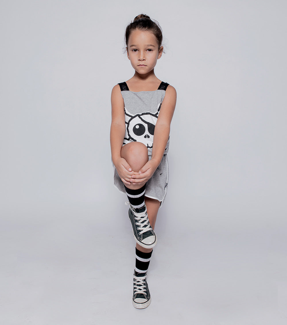 Kid | Skull Patch Tank Overall | Heather Grey