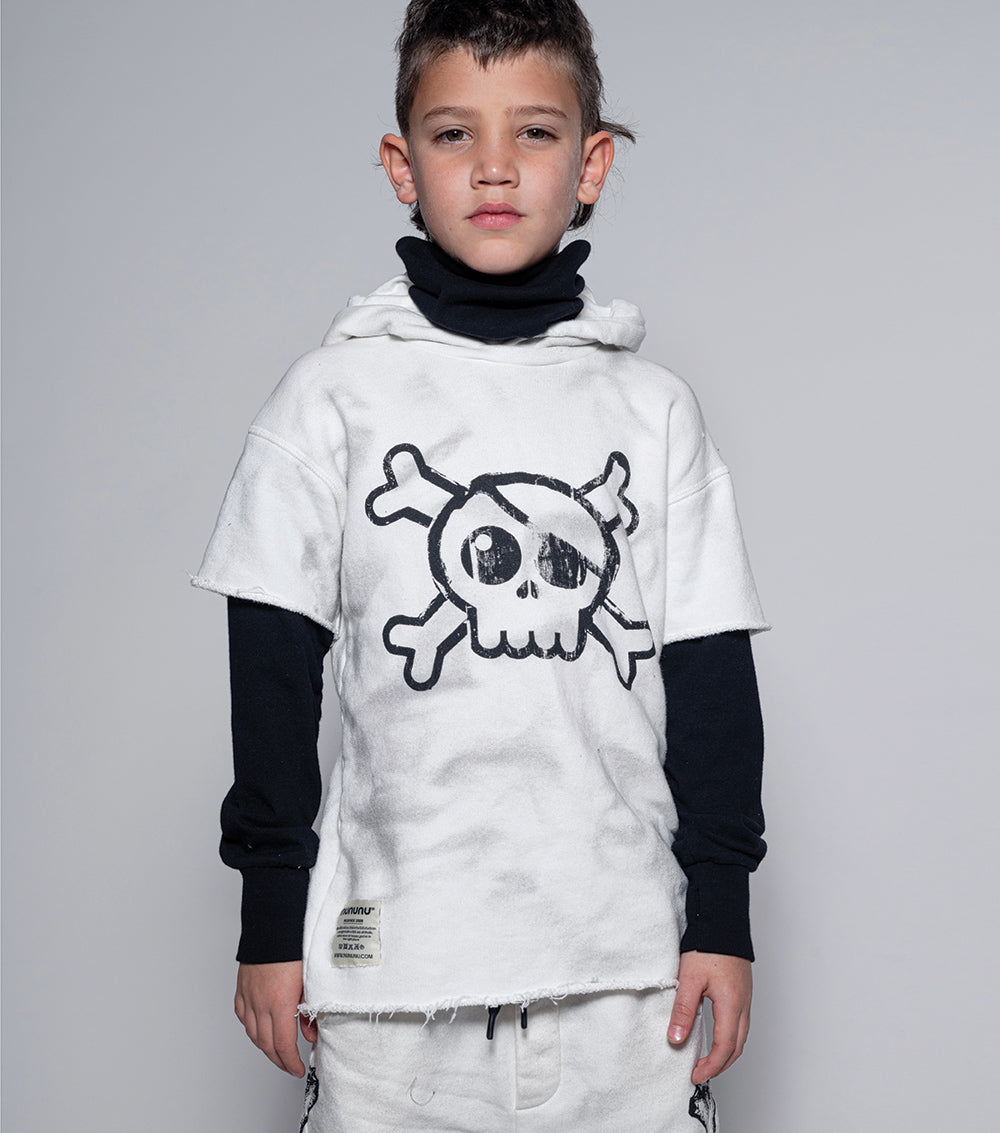 Kid | Skull Twofer Ninja Hoodie | Dirty White