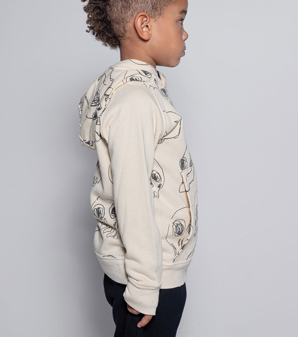 Kid | Scribbled Skulls Zip Hoodie | Yellow
