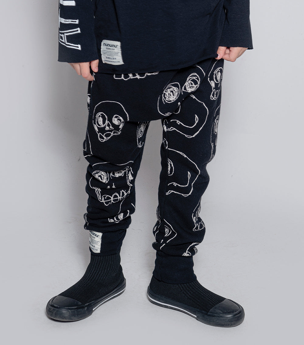 Kid | Scribbled Skulls Baggy Pants | Black