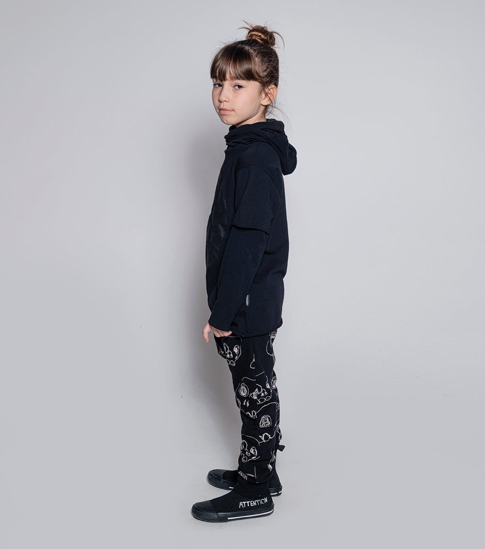 Kid | Scribbled Skulls Baggy Pants | Powder Pink