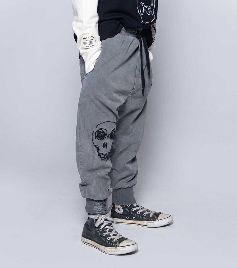 Kid | Scribbled Skull Pants | Vintage Grey