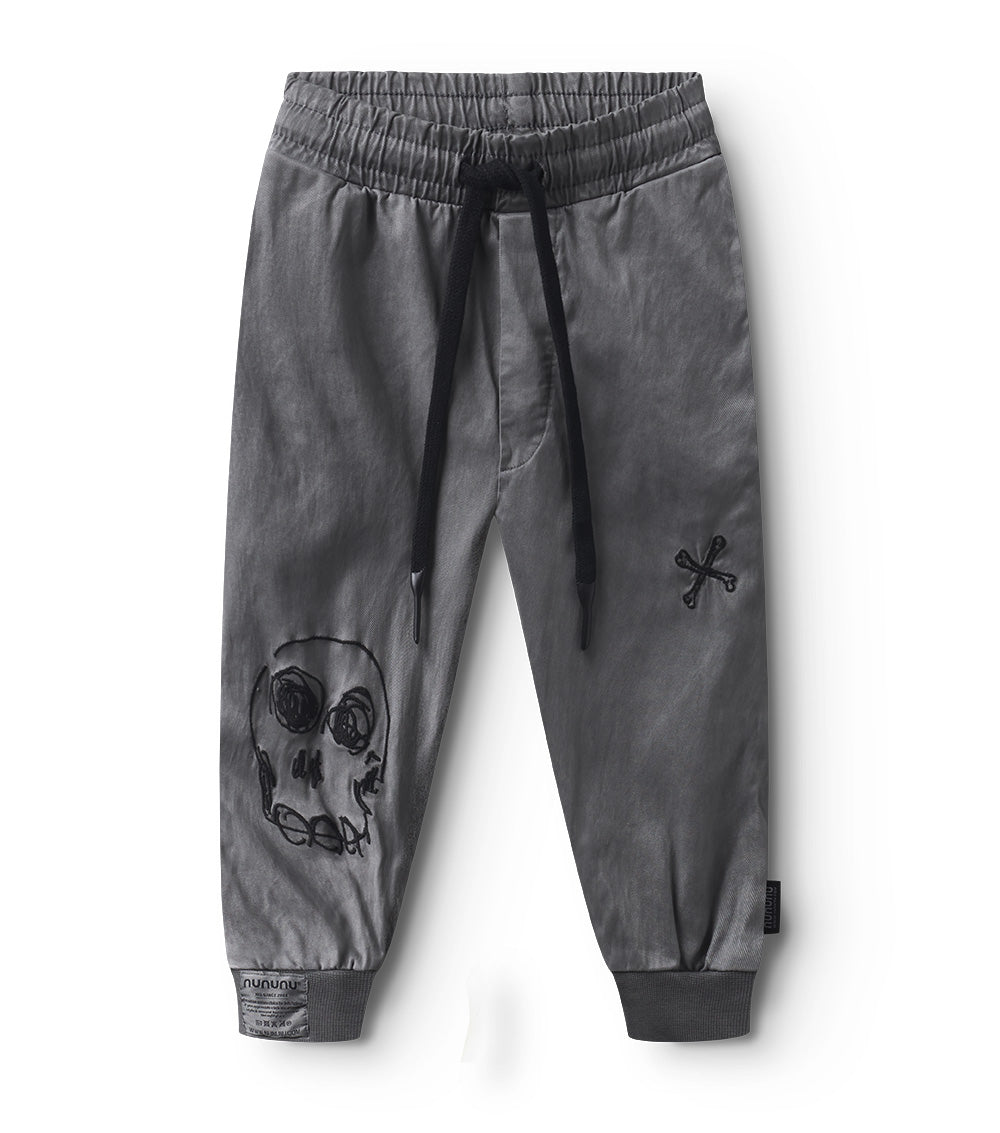 Kid | Scribbled Skull Pants | Vintage Grey