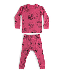 Kid | Scribbled Skulls Loungewear | Hot Pink
